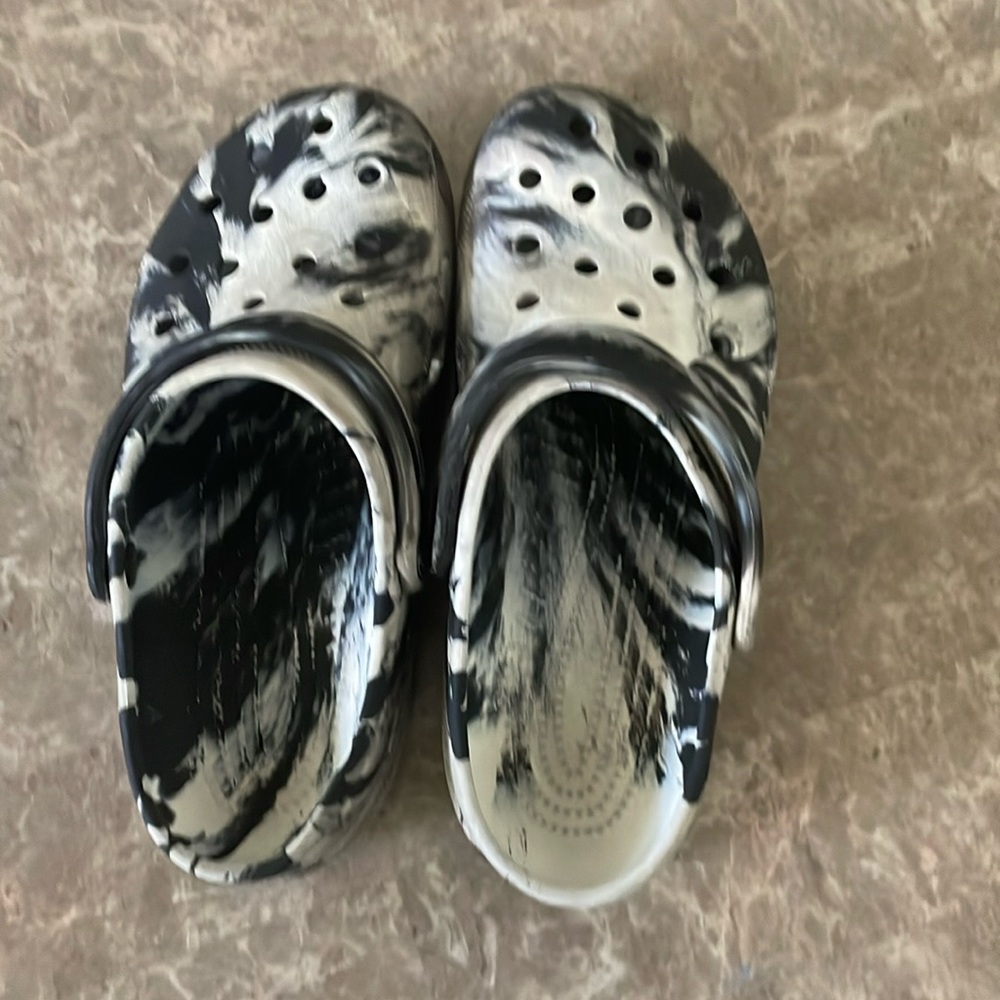Zebra striped crocs (in good condition)